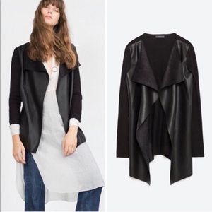 Zara Faux Leather Drape Front Cardigan Size Small